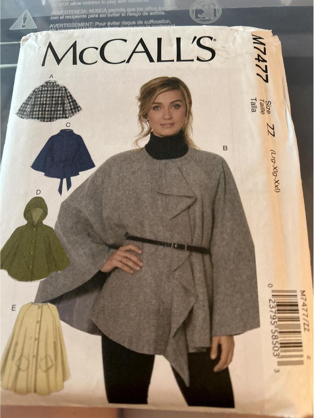 McCall'sM7477SewingPatternSize 22, Cape Style =pb2
